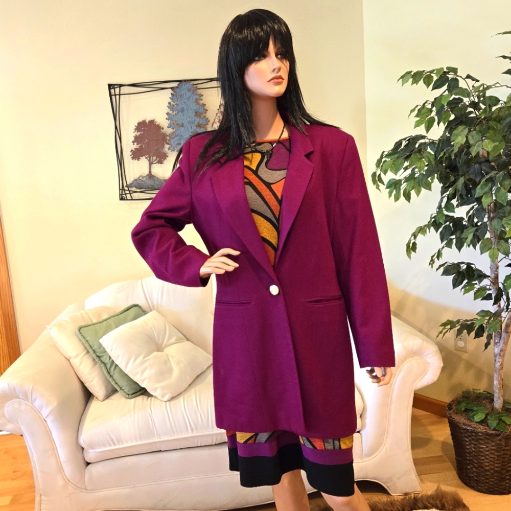 Long Length, Ashley Brooke Wool Blend Jacket/Blazer, Purple, Size 12